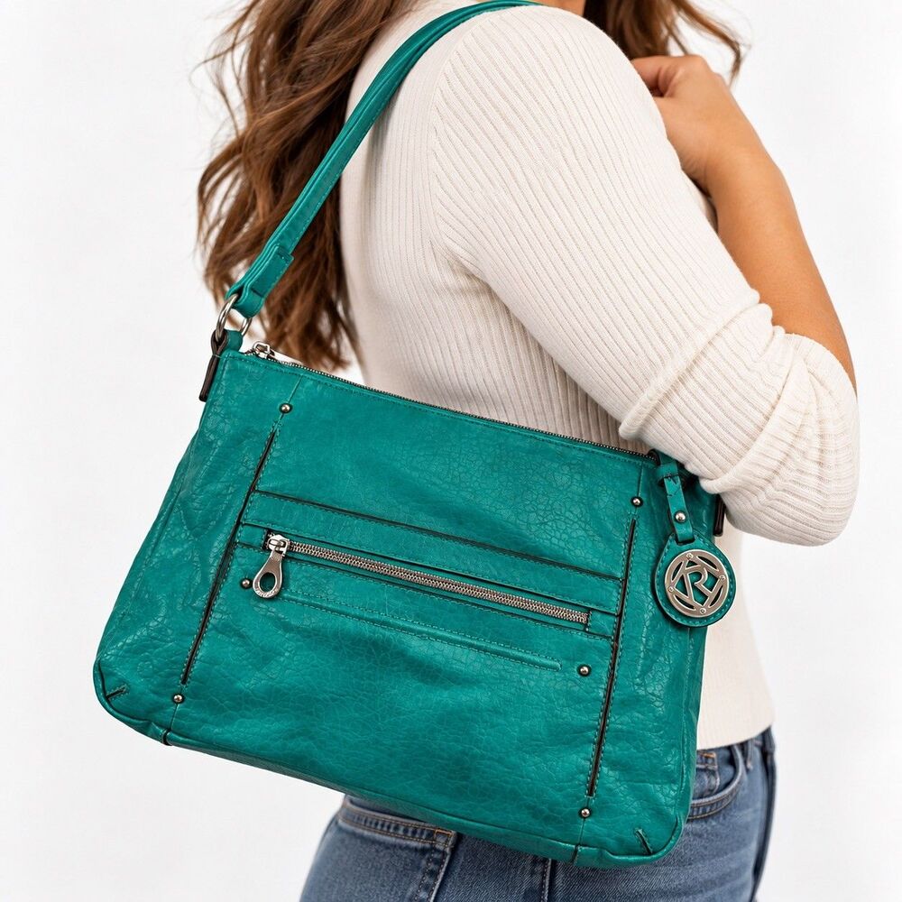 Relic Turquoise Evie Alpine Faux Leather Shoulder Bag Purse Charm Zip Pockets